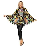 AOBUTE Halloween Skulls Poncho Women Day Of The Dead Funny Sugar Skull Printed Party Cloak Cap Black