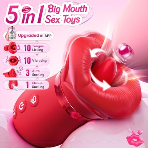 Vibrator Adult Sex Toys for Women - 5IN1 Mouth Sucking Vibrator Rose Sex Toy, 10 Tongue Licking, 3 Auto & 1 Manual Sucking Adult Toys New APP, Nipple Anal Toys G Spot Vibrators Female Couples Sex Toys