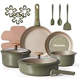 Non-Stick Cookcare Set: With an advanced non-stick surface, this pots and pans set non-stick allows you to cook with less oil for healthier meals. The smooth surface ensures food won’t stick, making clean-up a breeze and helping you maintain a spotle...