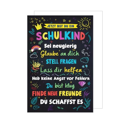 Edition Seidel Premium Glückwunschkarte zur Einschulung mit Umschlag. Einschulungskarte Grußkarte Karte zum Schulanfang Schulstart Spruch Schulkind Mädchen Junge 1. Klasse (ES148 SW024)