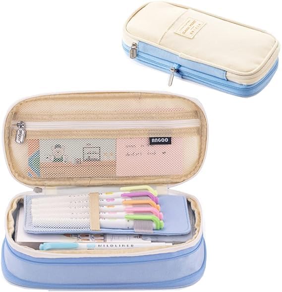 Linen Pencil Case Aesthetic Special Cute Pencil Pouch Girls Stylish Pencil Pouches Stationary Boys Pouch School College Students Multifunctional Aesthetic Pencil Case Kids (Light Blue)