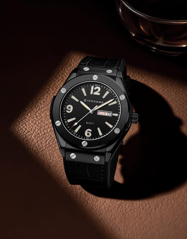Image of Giordano Analog Watch for Men with Leather Band, Day-Date Function and Quartz Movement