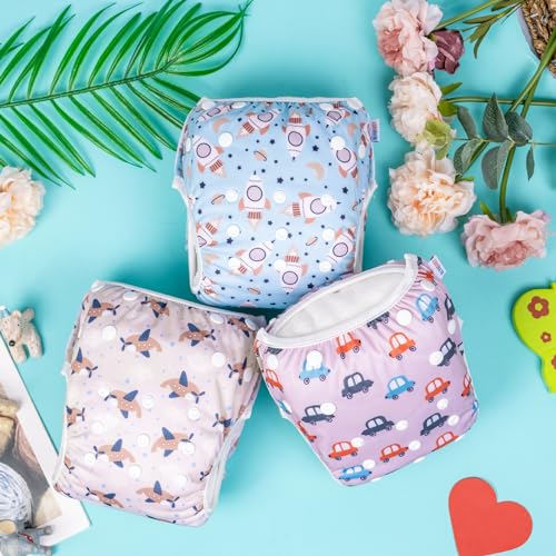 Image of ALVABABY 3 Pack Large Swim Diapers Baby /Toddler /Infant Snap Adjustable Reusable Swimming Diaper Baby for Boy and Girl 3ZSWY37