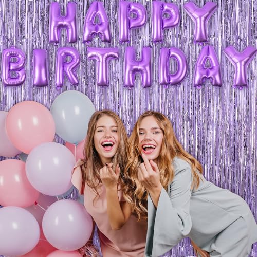 Image of 2 Pack Fringe Curtains Backdrops, Foil Fringe Curtains, Door Streamers for Birthday Wedding Bridal Shower Holiday Graduation Party Decorations, Photo Booth Backdrops, Light Purple
