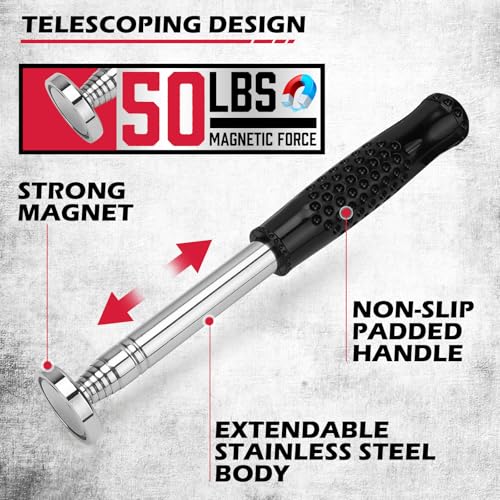 36-Inch Rolling Magnetic Sweeper | 40-Inch Telescoping Magnetic Pickup Tool | Magnetic Trays | 55-Pound Capacity Pick-up Sweeper for Nails, Screws & Metal Debris Workshop Garage Yard (3 Pack)