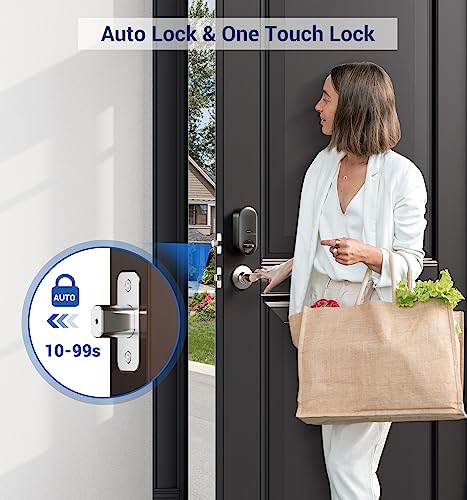Veise Fingerprint Door Lock With 2 Lever Handles - Keyless Entry Door Lock, Keypad Door Lock With Handle, Electronic Deadbolt Front Door Lock Set, Auto Lock, Easy Installation, Satin Nickel #TOP4