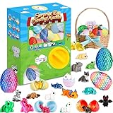 Prefilled Easter Eggs - 24Pcs 3D Printed Surprise Eggs with 3D Animals Toys Capsule Vending Machine Toy Easter Eggs Filled Gifts for Boys Girls Kids