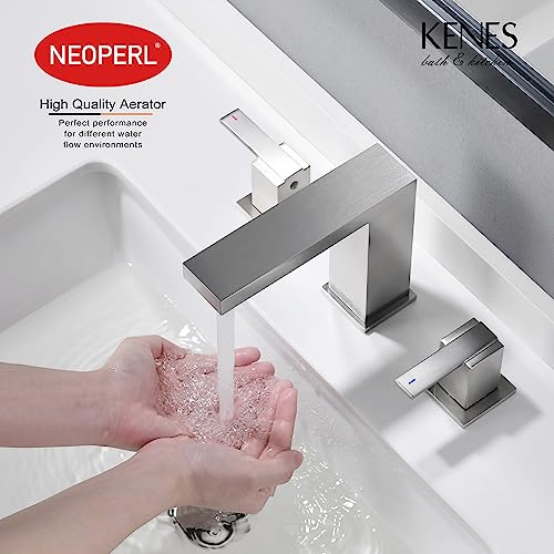 Kenes 2 Handle Widespread Bathroom Faucet Brushed Nickel, Bathroom Sink Faucet 3 Hole Vanity Faucet With Lead-Free Supply Hose, Ke-9050 #TOP2