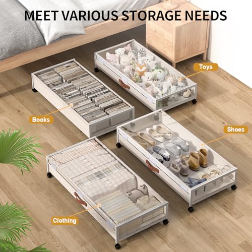 Image of Under Bed Storage Containers with Wheels Large Underbed Shoes Blankets Clothes Toy Storage Drawers for College Dorms Bedrooms Nursery Rooms Organization (White 2 Pack, 7.5in height(36 inchx16.6 inchx7.48 inch))