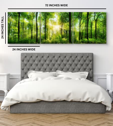 Forest Canvas Wall Art Decor - Large Forest Wall Art 24X72 - 3 Panel Green Nature Wall Art Print - Forest Picture Of Trees Wall Art - Landscape Nature Canvas Wall Art For Living Room, Bedroom & Office #TOP2