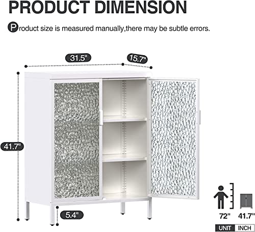 Jaord Metal Display Storage Cabinet,Floor Cabinet With Double Glass Doors And Shelves，Modern Accent Cabinet For Living Room,Office,Home (White) #TOP2