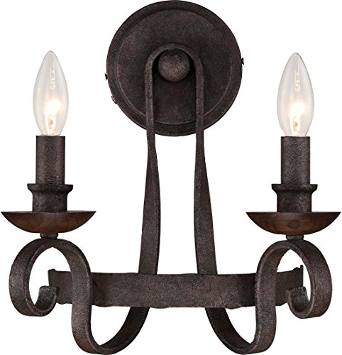 Quoizel NBE8702RK Noble European Wall Sconce Lighting, 2-Light, 120 Watts, Rustic Black (13"H x 12"W) Quoizel NBE8702RK Noble European Wall Sconce Lighting, 2-Light, 120 Watts, Rustic Black (13"H x 12"W)
