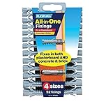 All in One Multi Purpose Multi Fix Use Assorted Size Wall Plugs Heavy Duty Raw Rawl Plug Fixings Brick Stone Cement Concrete Hollow Cavity Partition Partitioning Drywall Professional Hanging Clamps Screw Fixing in Different Sizes  Pack of 52