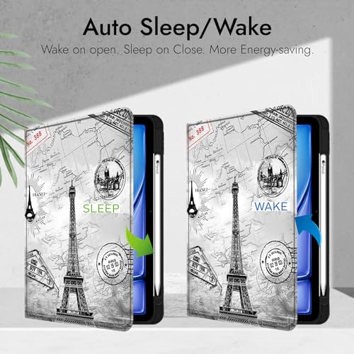 Image of Robustrion Case Cover for iPad Air 11 inch M4 / M3 / M2 (2024 /2025) / iPad Air 5th Generation Cover / 4th Gen 10.9 inch with [Pencil Holder Right Side] [Auto Sleep Wake] Folio Cover Case - Eiffel
