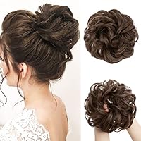 JJstar Haarteil Mit Gummiband, Groß Dutt Haarteil Gelockt Haargummi Mit Haaren Hochsteckfrisuren Haarverlängerung Messy Bun Haarteile für Damen Mädchen Pferdeschwanz (Mittelbraun)