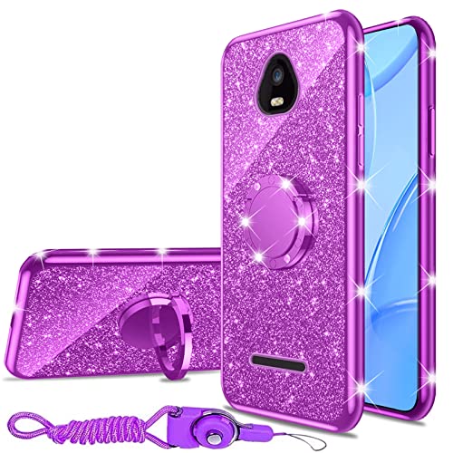 nancheng for Schok Volt SV55 Phone Case (SV55216) Case Schok Volt SV55 Girls Women Glitter Cute Soft TPU Cover with Ring Kickstand Strap Lanyard Bumper Shockproof Protective Cell Case - Purple