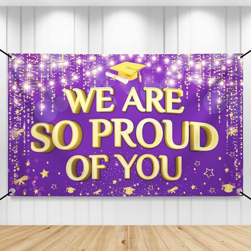 Image of KatchOn, We are So Proud of You Banner - XtraLarge, 72x44 Inch | Graduation Backdrop Purple and Gold for Graduation Party Decorations 2026 | Congratulations Banner for Graduation Decorations 2026
