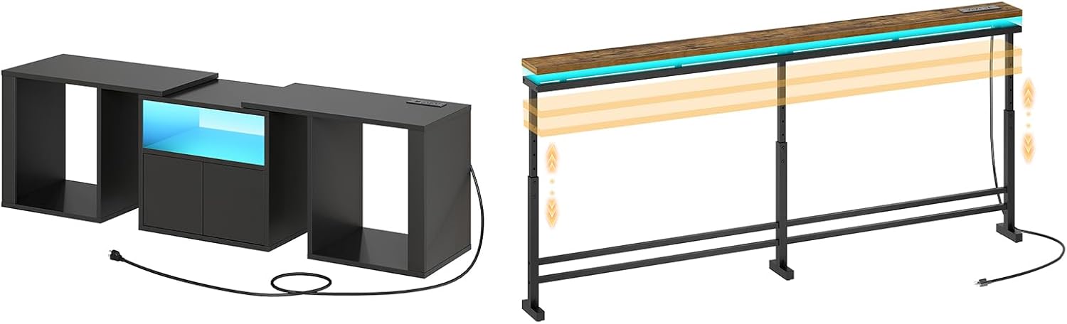 TV Stand with Power Outlet and LED Light, 78.7" Behind Couch Table with LED Lights, DS09UDBB-CT27UDBR