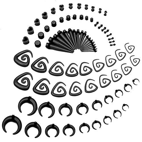 Dolotta 84 Pcs Ear Stretching Kit 14G-00G Ear Gauges Expander Set Acrylic Tapers Plugs Silicone Tunnels Body Piercing Jewelry Horseshoes Taper Spiral Tapers Gauges For Ears #TOP1
