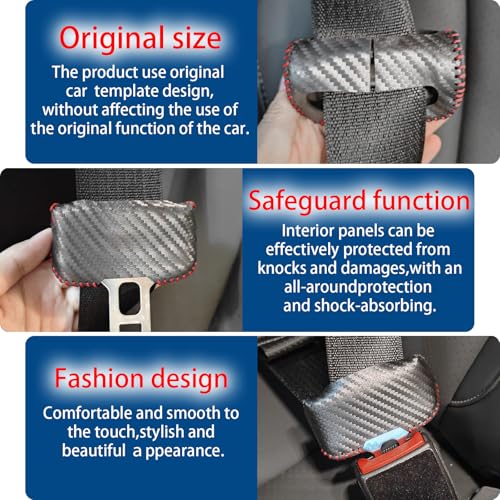 SUNBREATH Universal Car Seat Belt Buckle Cover Carbon Fiber Leather Seatbelt Clip Protector Decoration Accessories Style B for Most Vehicles 2PCS Black with Red Stitches