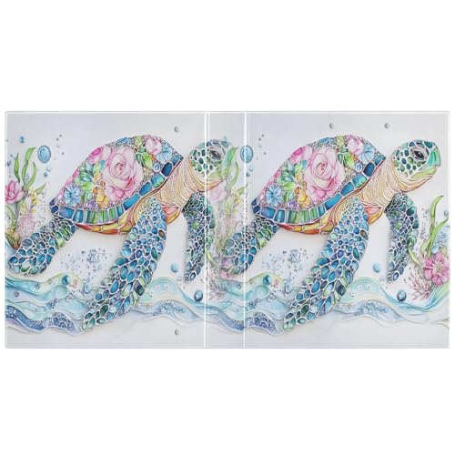 Image of 3 Ring Binder Sea Turtle Floral Ocean Map Nautical Coastal 1.5 inch Binders Three Ring Binders with Clipboard Fit 8.5'' x 11'' Paper 3 Interior PVC Clear Pockets for Office Supplies