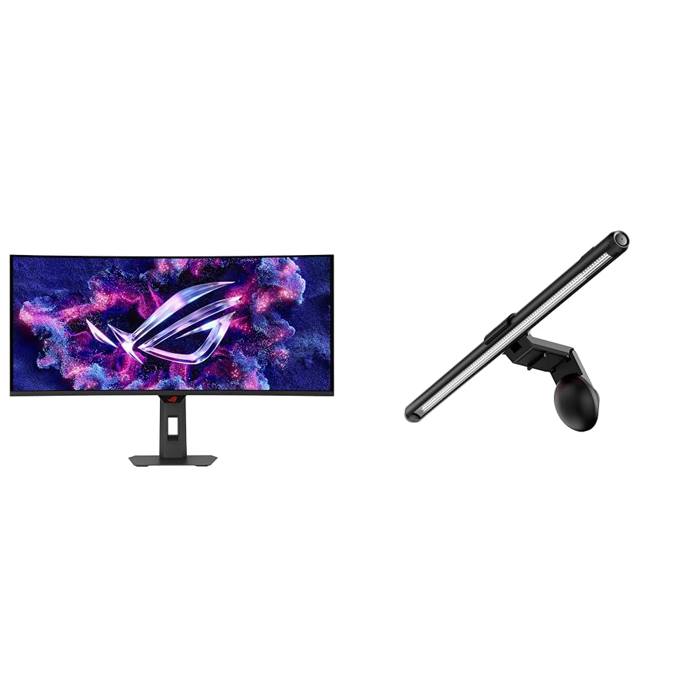 Bundle of ASUS ROG Strix 34” Ultrawide QD-OLED HDR Gaming Monitor XG34WCDG - 3440x1440, 175Hz, 0.03ms, OLED Care Pro, G-SYNC + ASUS ROG Aura Monitor Light Bar ALB01, Asymmetrical Lighting bar, 3 Modes