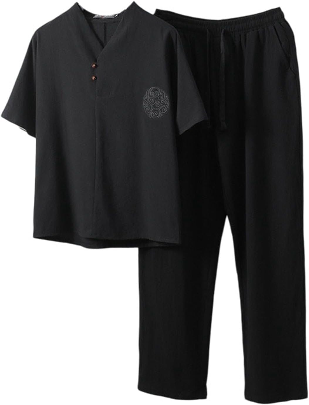Men's Summer Linen Sportswear Set Short Sleeve T-Shirt Casual 2-Piece Outfit