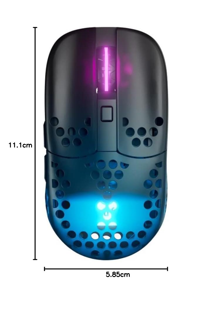 Xtrfy MZ1 Wireless, Mouse da Gioco Senza Fili Ultraleggero, Radio 2,4 GHz, Forma Esclusiva per un Puntamento Ottimale, Illuminazione RGB, Ricaricabile, Nero