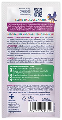 tetesept KIDS Knister-Farbwechsel Hokuspokus – 10 x 45 g – Pflegender Badezusatz mit fruchtigem Pfirsichduft für Kinder - Knisterbad mit magischem Farbwechsel