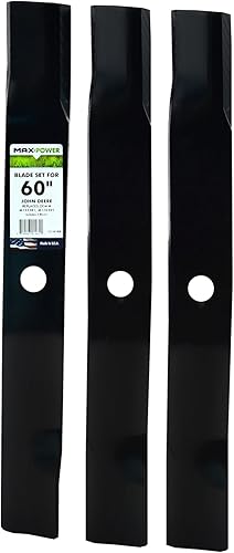 MaxPower 561818B - Juego de 3 cuchillas para corte John Deere de 60 pulgadas sustituye a OEM n M128485 y M133381 color negro