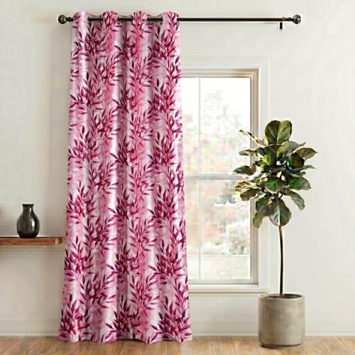 Image of Home Sizzler 1 Piece Floral Flow Grommet Polyester Window Curtains - 6 Feet, Berry Pink