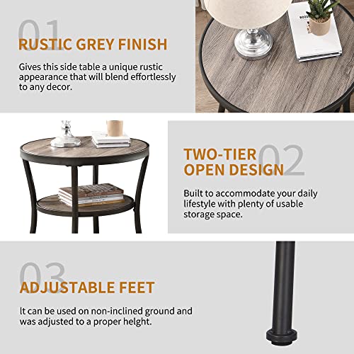 O&K Furniture Round End Table, Side Table For Living Room,Small Round Accent Table, Grey #TOP2