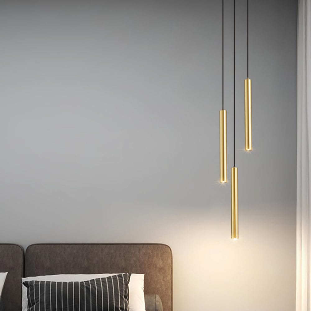 2 Pezzi Lampada a sospensione LED Lampadario Moderno Design Minimalista Lampada da soffitto LED Dorato Plafoniera Alluminio per Sala da pranzo Camera da letto Soggiorno