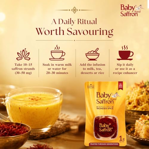 Image of Baby Brand Saffron Original Mongra Kesar /Keshar /Kumkuma Puvvu | Grade 1 ISO 3632 Tested | Rich Colour & Aroma | For Pooja Tilak, Pregnant Women, Kids, Food, Period Pain, Skin & Health | 1g, Pack Of 1
