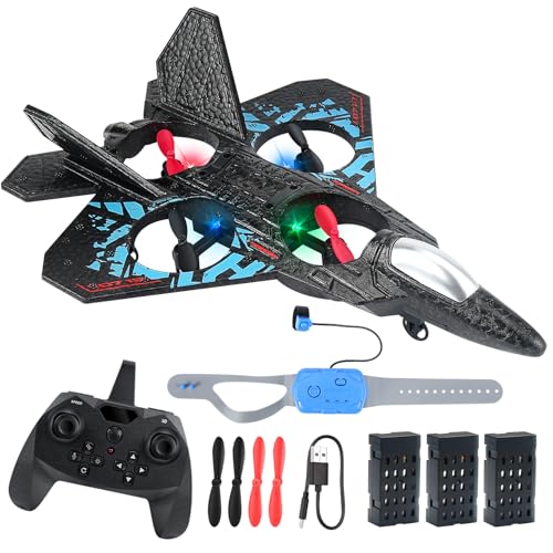 RC Plane Remote Control Airplane Toy 2025 New Remote Control Plane Fighter Jet 2-way Remote Control Methods (Normal+Watch), 360° Flip Fighter Jet Toy, Gravity Sensing, Stunt Roll, Gifts for Kids Boys