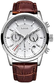 LIGE Mens Watches Fashion Waterproof Sports Chronograph Analogue Quartz Stainless Steel Leather Bracelet Wristwatch