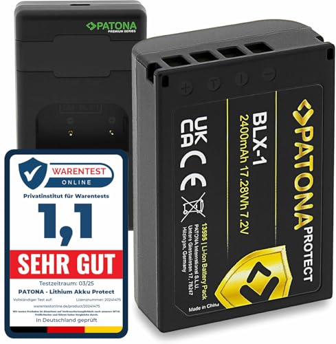 Batterie BLX-1 ignifuge PATONA Protect avec son chargeur USB-C PD haute sécurité