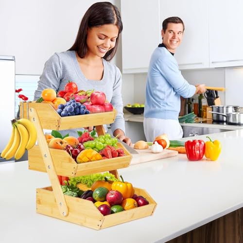 Natural Bamboo Fruit Basket 3 Tier for Kitchen Countertop Counter Top by NadaKin - Used condition - Image 2