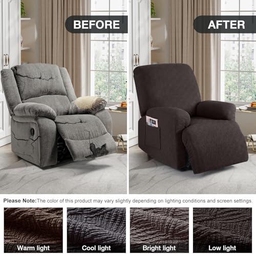 Image of Timeles Recliner Covers Recliner Chair Covers Reclining Couch Covers Sofa Slipcovers Stretch Soft Washable (One-Seater, Chocolate)