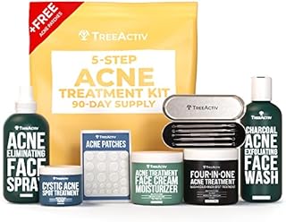 5 Step Acne Treatment Kit, Complete Acne Treatment System for Blackheads, Whiteheads, Cystic, & Hormonal Acne, Powerful Natural Ingredients, Complete Acne Skincare Routine, by TreeActiv