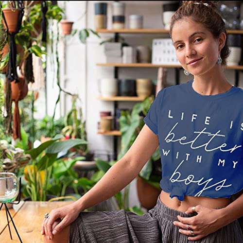 Life is Better with My Boys Women Funny Mom Gift Shirts Graphic Summer Short Athletic Casual Workout Tops3
