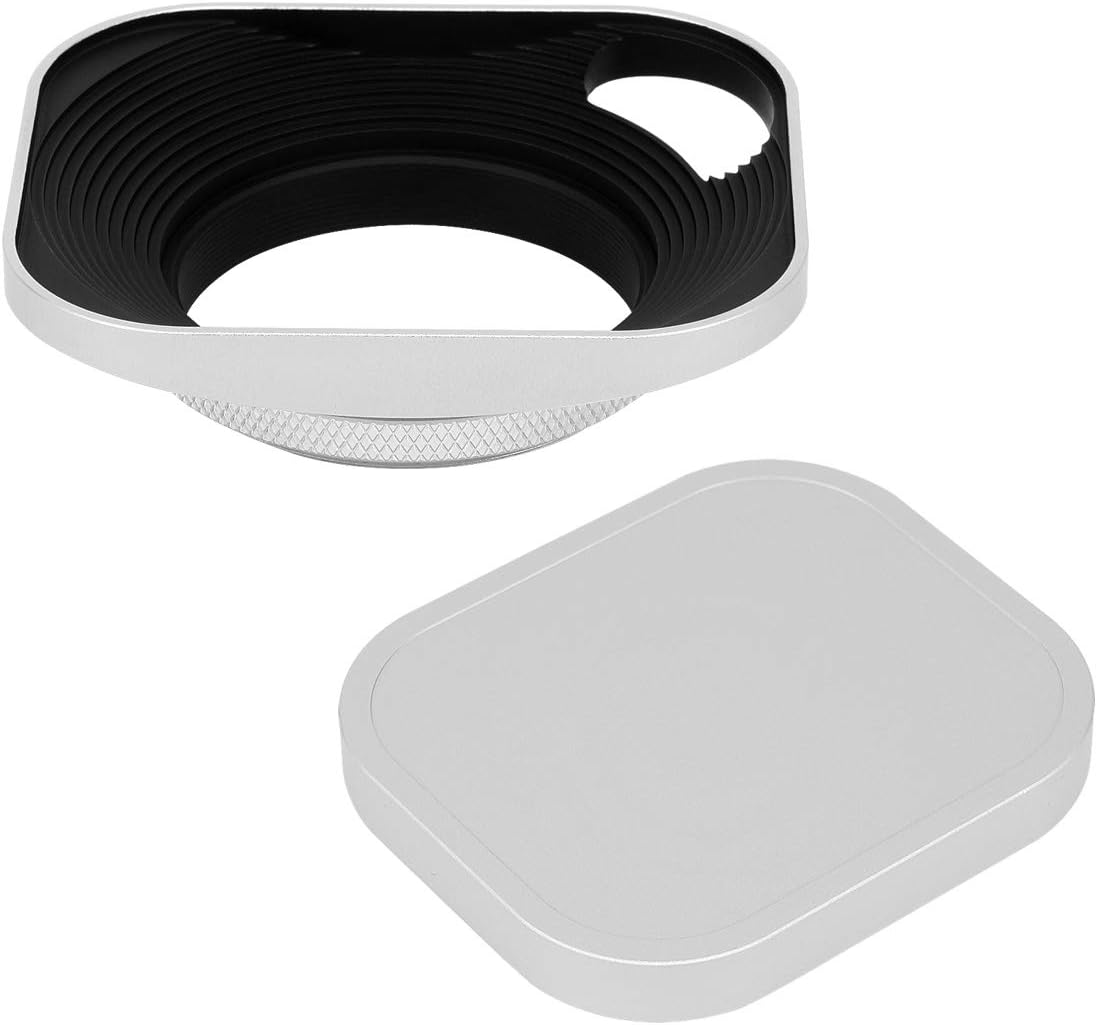 Haoge LH-S43P 43mm Square Metal Screw-in Lens Hood Hollow Out Designed with Cap for Leica Rangefinder Camera with 43mm E43 Filter Thread Lens Silver