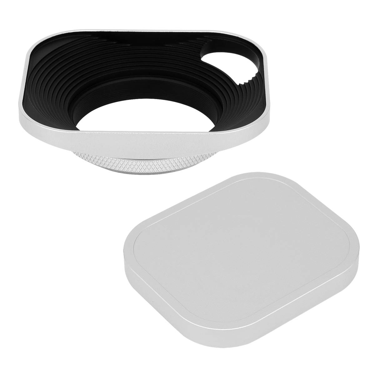 Haoge LH-S43P - Parasol cuadrado de metal de 43 mm para objetivo de rosca para cámara Leica con lente de rosca E43 de 43 mm, color plateado