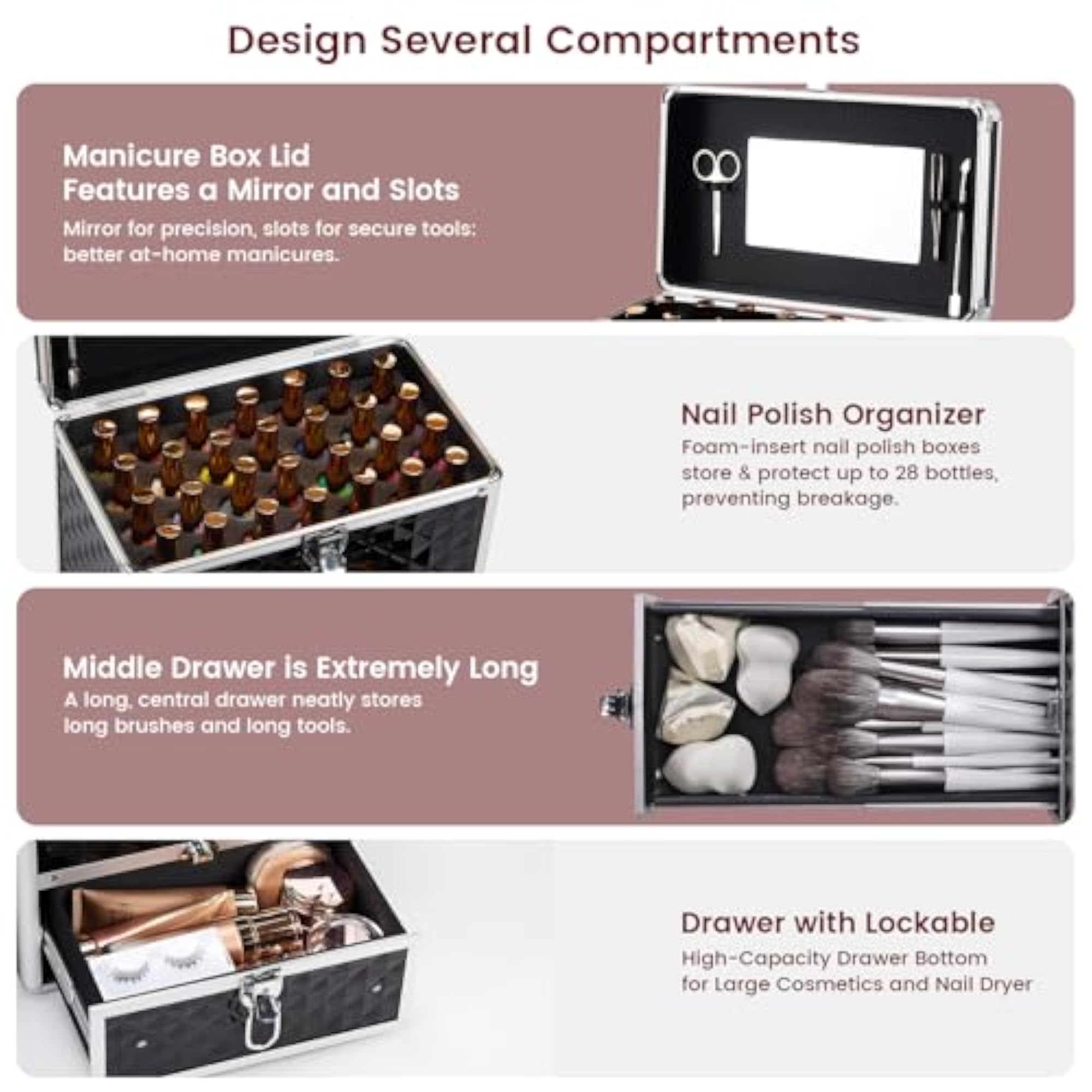 Nail Polish Makeup Train Case with Drawer
