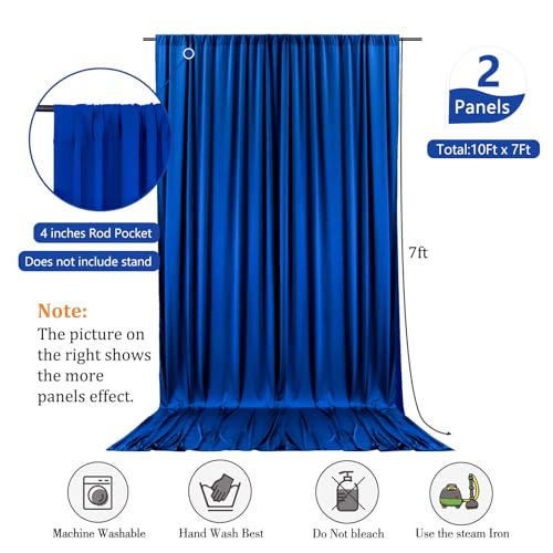 Image of 10 x 7 Feet Blue Backdrop Curtain for Partie, Background Curtains for Photoshoot, Birthday, Wedding, Halloween, Thanksgiving, Christmas, New Year Party Decorations 5Ft x 7Ft, 2 Panels