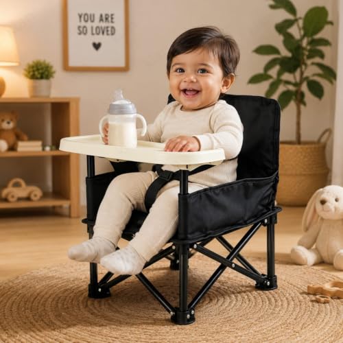Image of Kian Baby foldable chair | Space Saver Baby Seat Booster High Chair Camping Chair for Kids | Toddler Beach Chair for Travel, Outdoor | Folding Chair with Tray with Compact Design(multi color)(pack of 1)