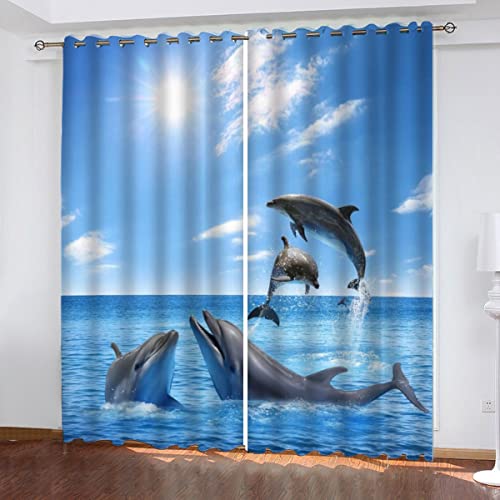 JIARAO Verdunkelungsvorhang Springender Delphin Blickdichte Gardinen...
