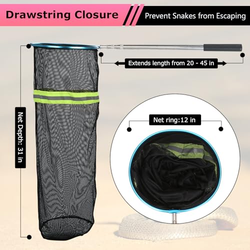 Image of Snake Catcher Net, Snake Grabber for Safe Reptile Handling and Capture - Effective Snake Catcher Grabber Tool with Closure Net, Snake Handling Tools with a Handle Extendable from 20'' to 45''