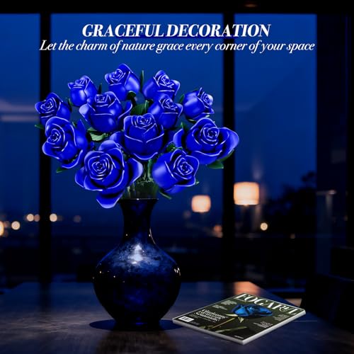 Rongmeiz Flowers Bouquet Building Set, 12 Artificial Blue Roses Botanical Collection Building Block Educational Toys for Girls Kids Women Gift for Valentine's Day Christmas, 634 PCS - image 2