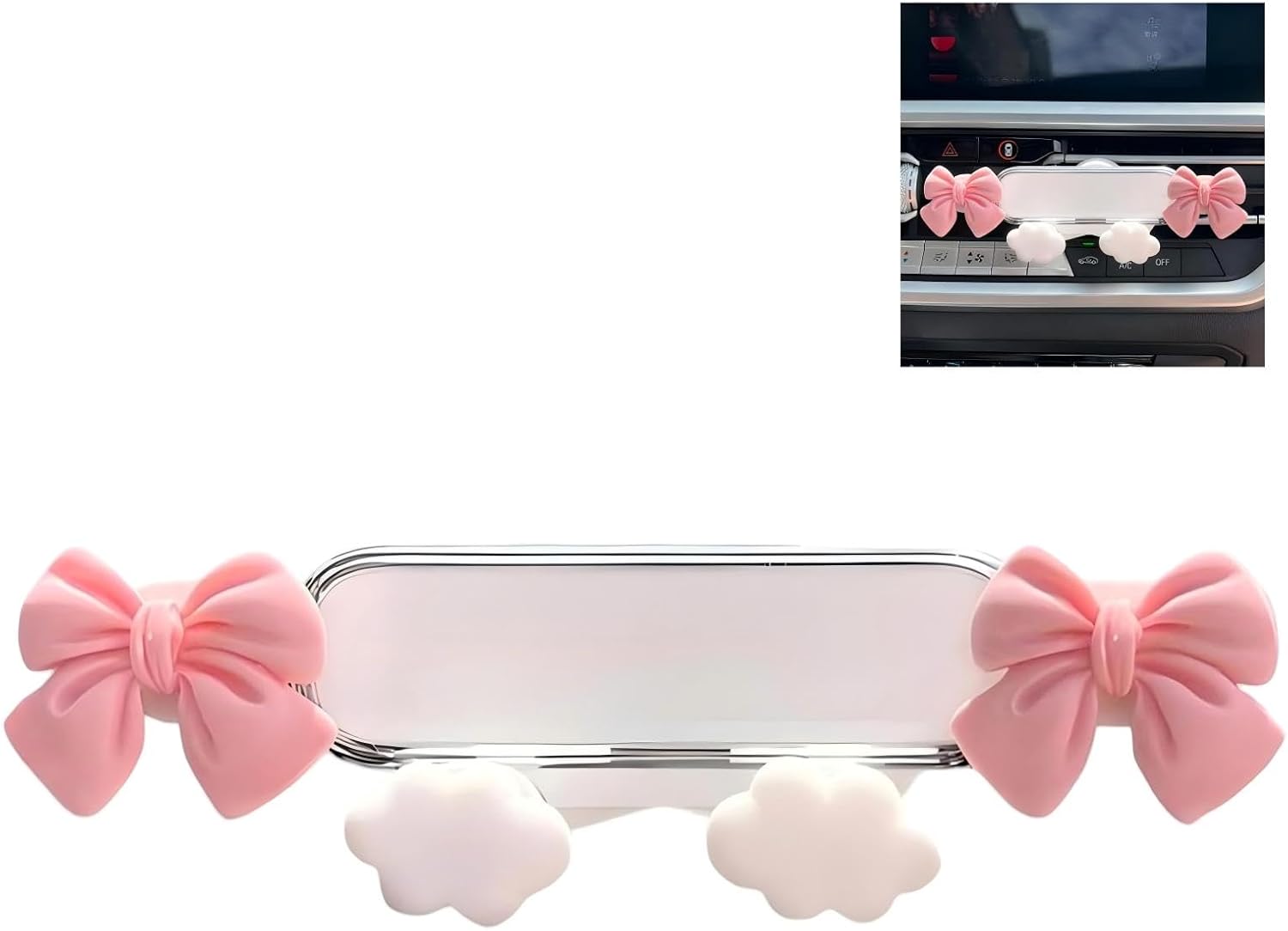 Cute Bow Car Phone Holder, Stable Air Vent Cell Phone Car Mount, 360° Rotation Phone Mount with Clips, Universal for Most Smartphones (Pink #Bow)